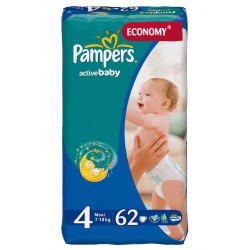 Подгузники 62 шт. Pampers актив беби макси 7-18 кг р. 4